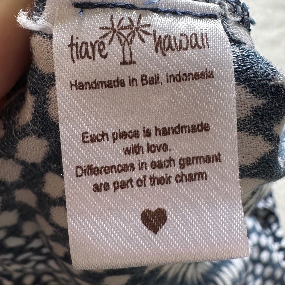Tiare Hawaii Blue White Smocked Maxi Dress OS Off Shoulder Boho Coastal Resort - Picture 10 of 11